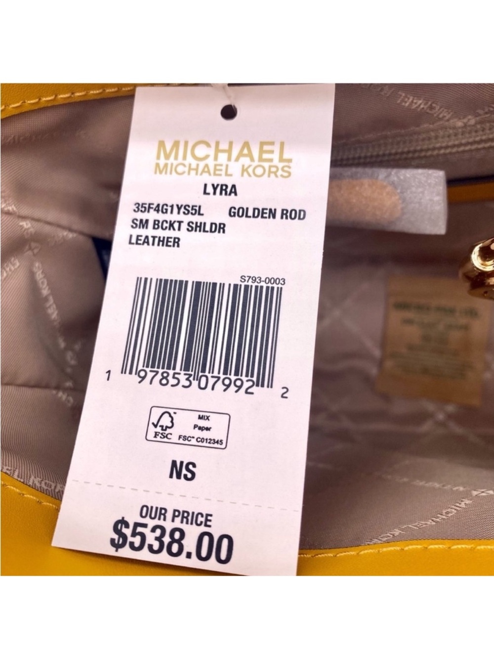Michael Kors Yellow Leather Shoulder Tote with MK Charm - Picture 9 of 12